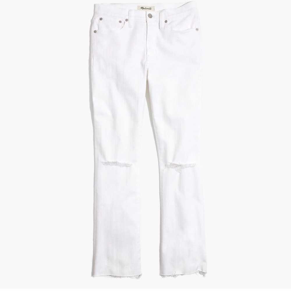 Madewell Cali Demi-Boot Jeans in Pure White: Distressed Edition, size 27